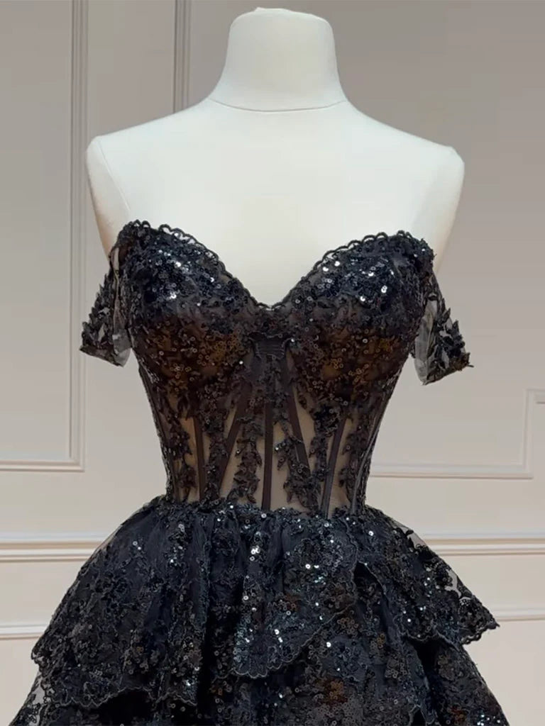 A-Line Tulle Sequin Short Prom Dress Sexy