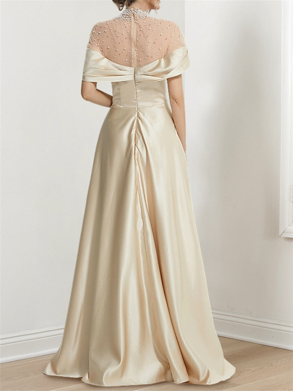 A-Line/Princess High Neck Floor-Length Prom Dresses Evening Dresses Sexy