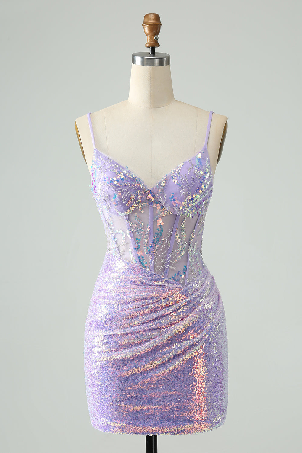 Glitter Tight Spaghetti Straps Corset Short Homecoming Dress with Sequins Sparkly