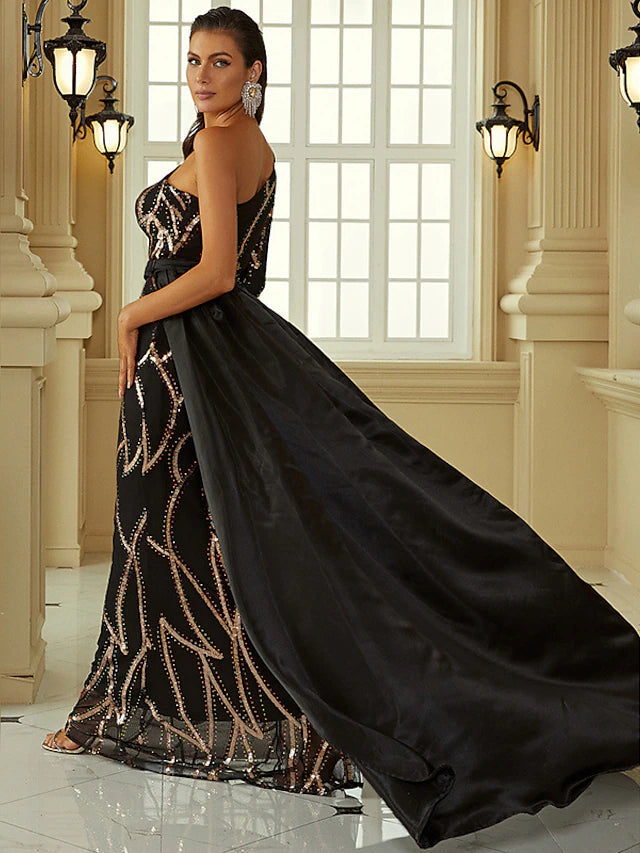 Mermaid / Trumpet Evening Gown Sexy Dress Formal Court Train Long Sleeve One Shoulder Polyester