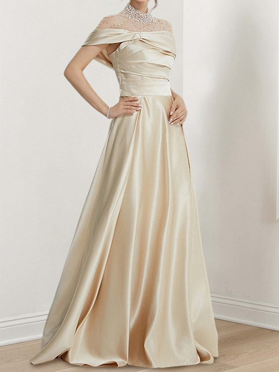 A-Line/Princess High Neck Floor-Length Prom Dresses Evening Dresses Sexy