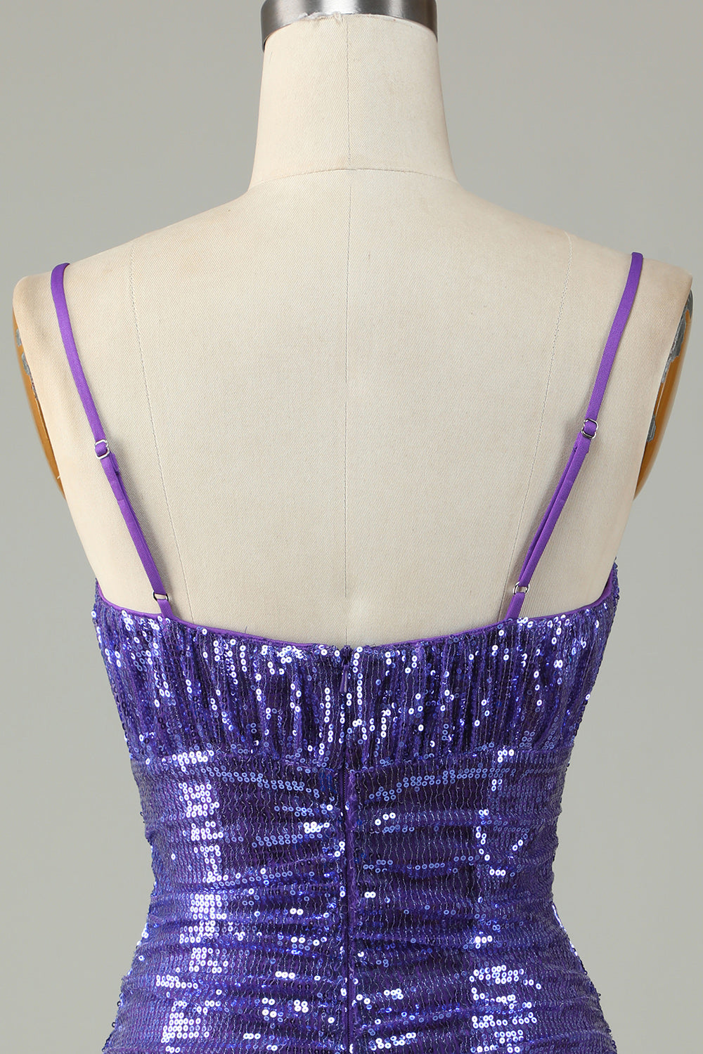 Sparkly Purple Spaghetti Straps Tight Short Homecoming Dress With Sequins Sexy