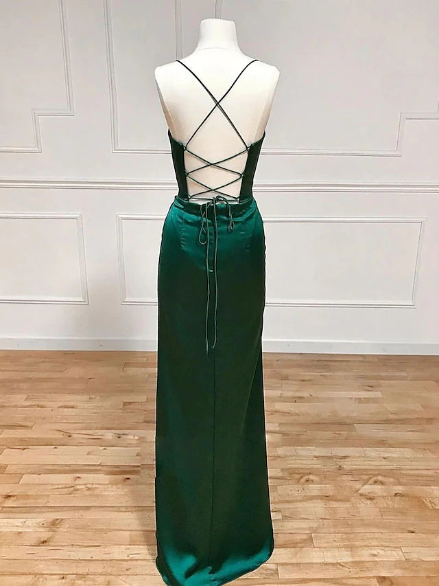 Sheath / Column Evening Gown Empire Dress Formal Floor Length Sleeveless V Neck Charmeuse Backless with Pleats