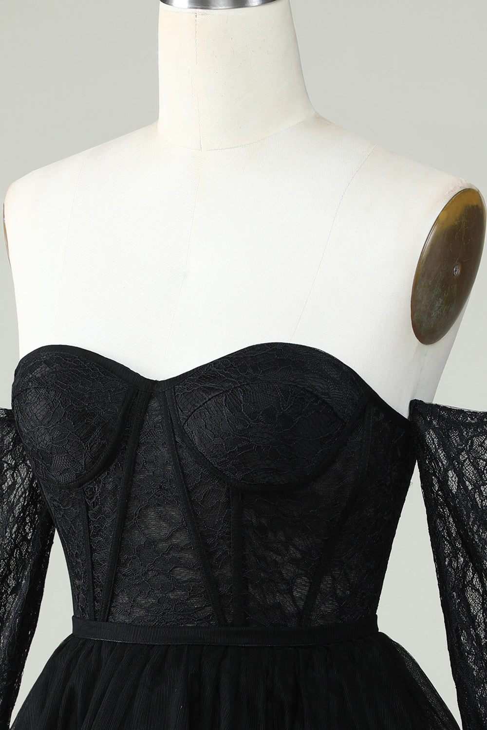 Off The Shoulder A Line Black Corset Homecoming Dress With Lace Long Sleeves Sexy