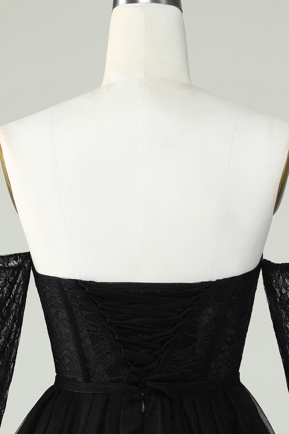 Off The Shoulder A Line Black Corset Homecoming Dress With Lace Long Sleeves Sexy