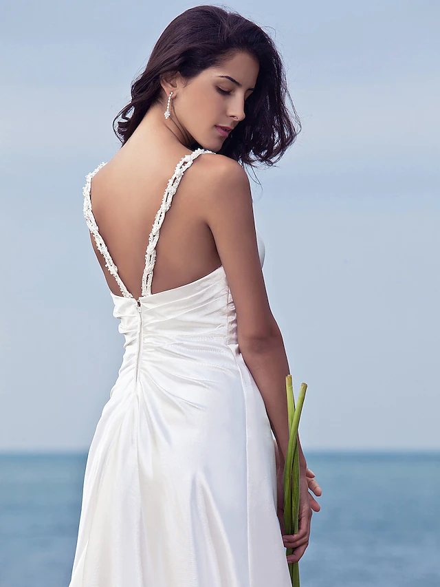 Wedding Dresses Sweetheart Neckline Stretch Satin Spaghetti Strap Open Back with