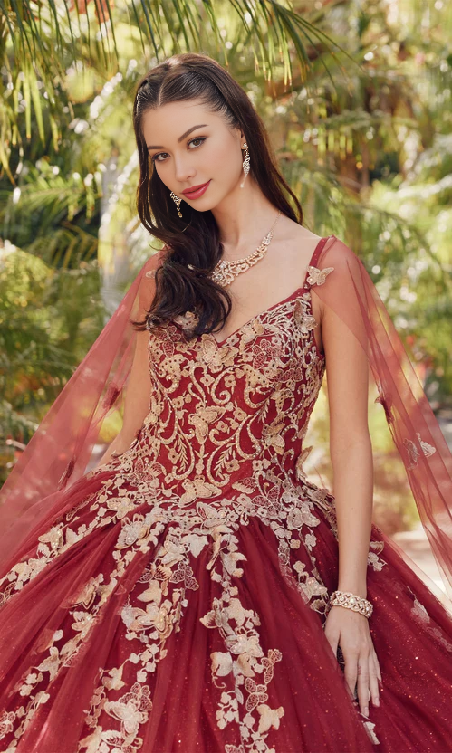 Quinceanera Dress with Sheer Cape Off Shoulder Long Beautiful