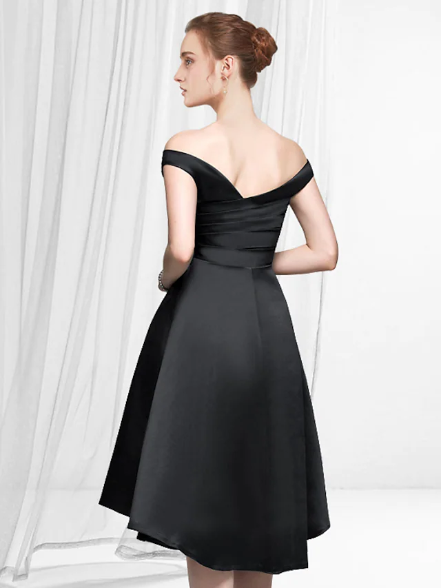 A-Line Reformation Amante Minimalist Party Wear Cocktail Party Dress Off Shoulder Sleeveless Asymmetrical Satin