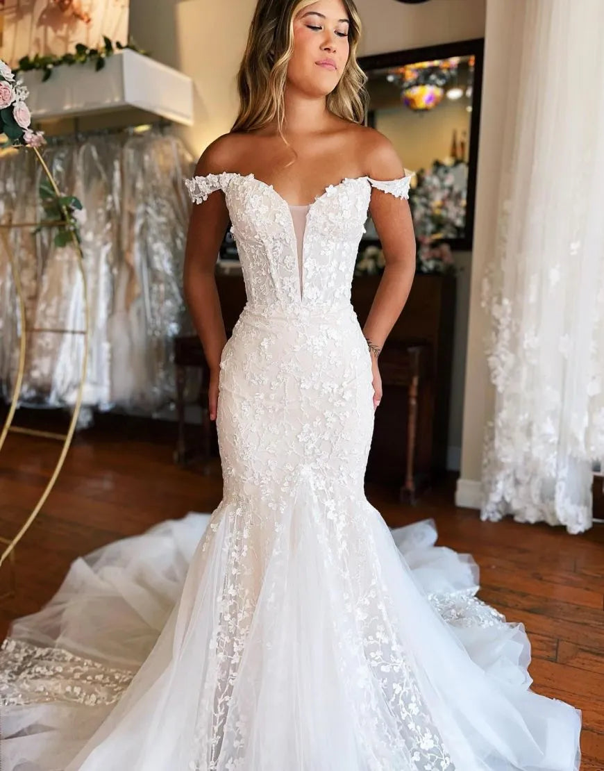 Mermaid Train Off The Shoulder Wedding Dresses Sexy Long