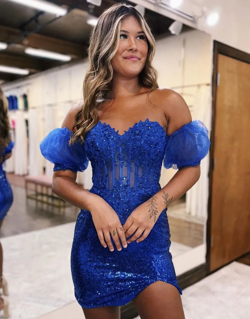 Lace And Sequin Homecoming Dress with Detachable Sleeves Sexy