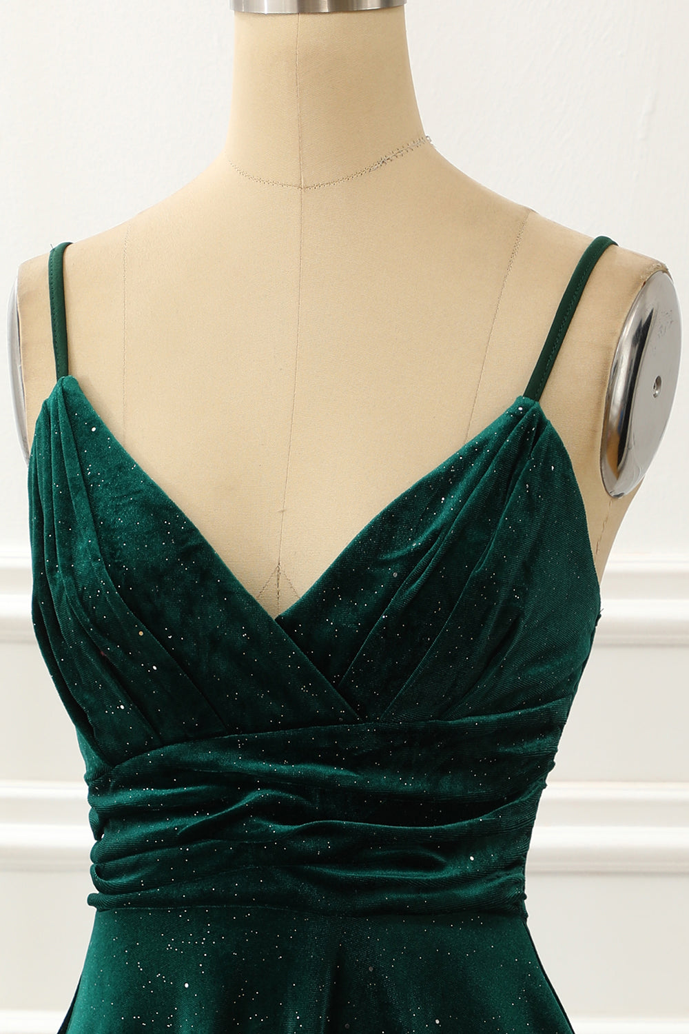 Velvet Green Holiday Party Dress V-neck Short Sexy