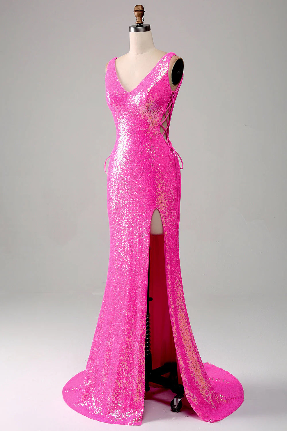 Mermaid Prom Dress with Slit V-neck Sparkly Long Sexy