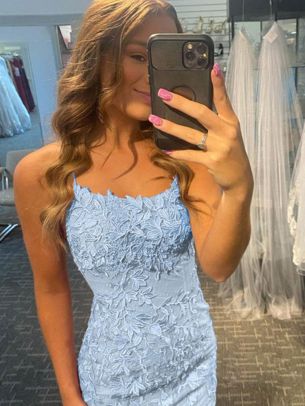 Sheath Spaghetti Straps Lace Homecoming Dress Sexy