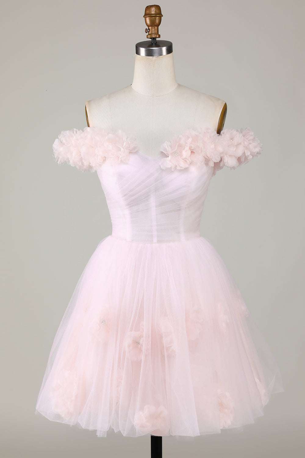 Cute A Line Off The Shoulder Pink Short Homecoming Dress With Flowers Pure Color