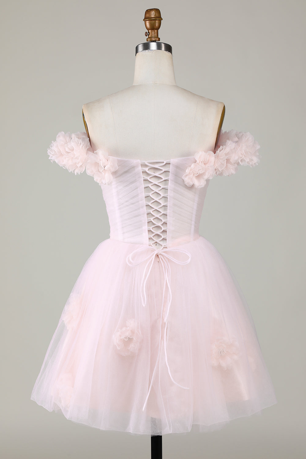 Cute A Line Off The Shoulder Pink Short Homecoming Dress With Flowers Pure Color