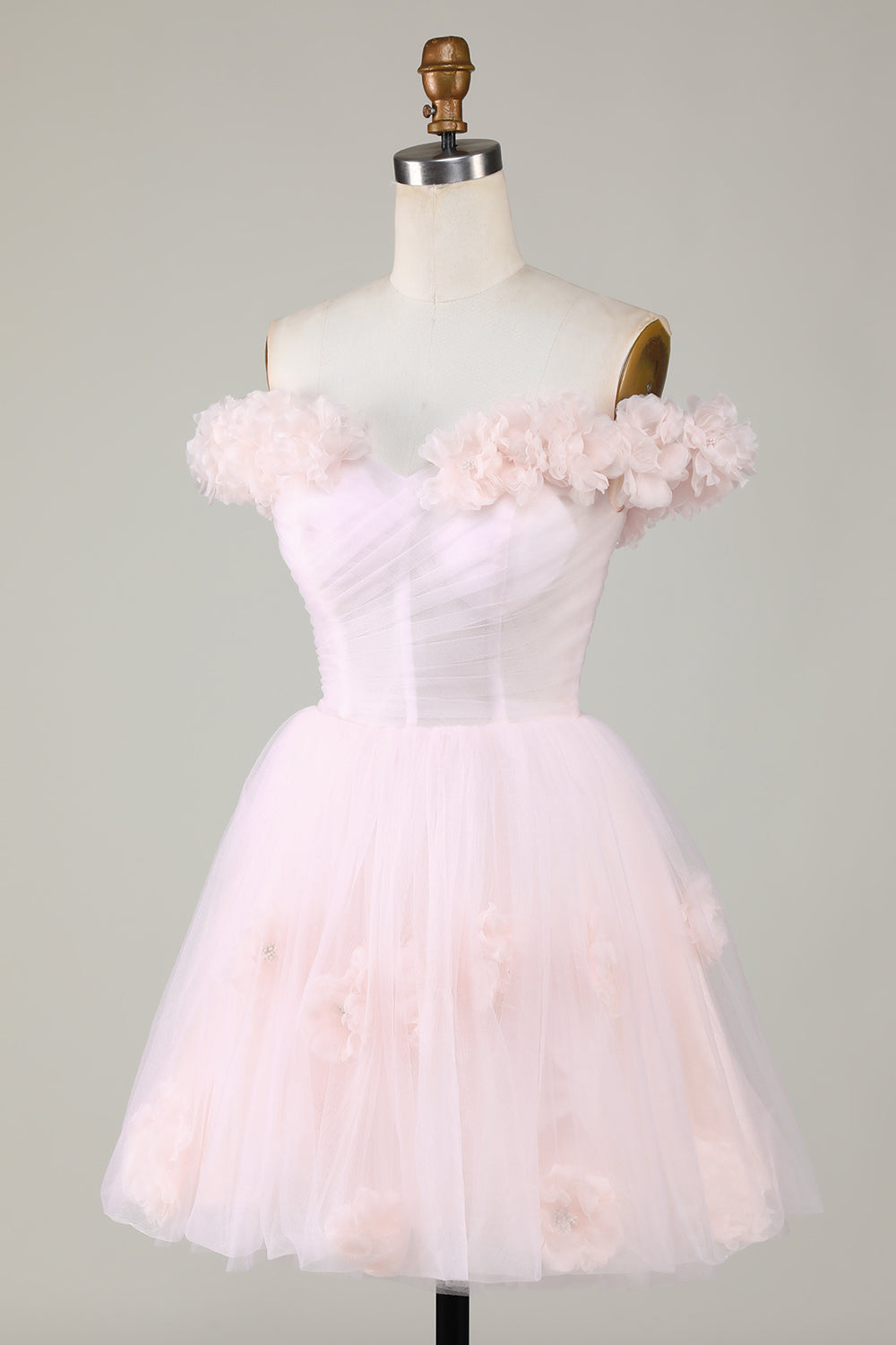 Cute A Line Off The Shoulder Pink Short Homecoming Dress With Flowers Pure Color