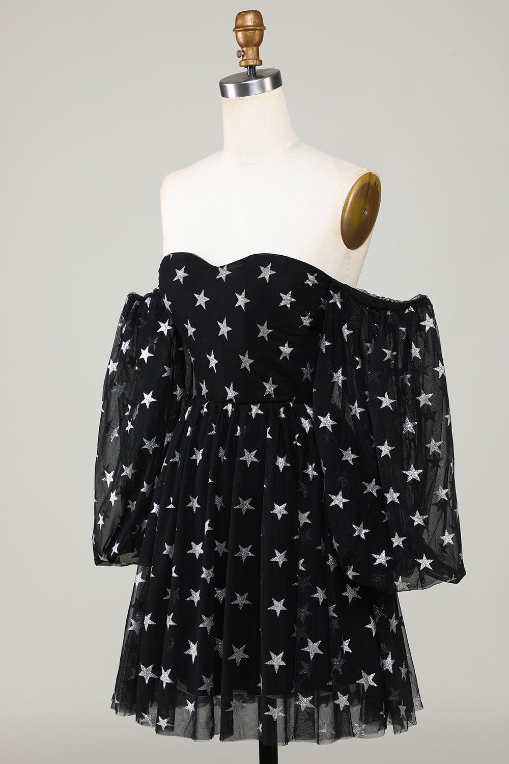 Off The Shoulder Black Stars A Line Homecoming Dress Short