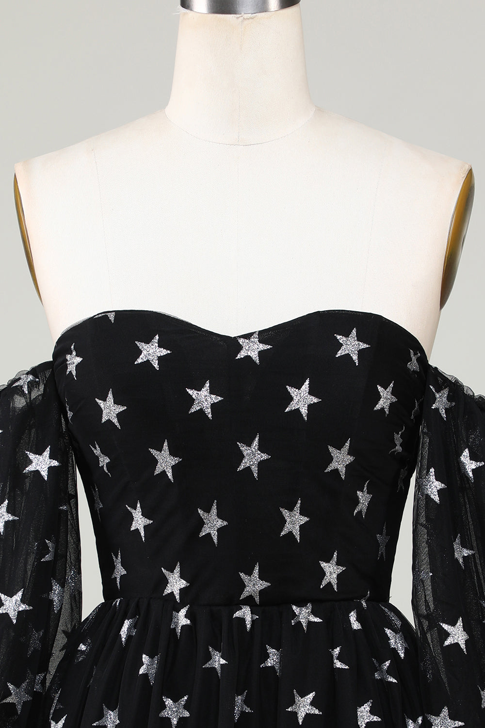 Off The Shoulder Black Stars A Line Homecoming Dress Short