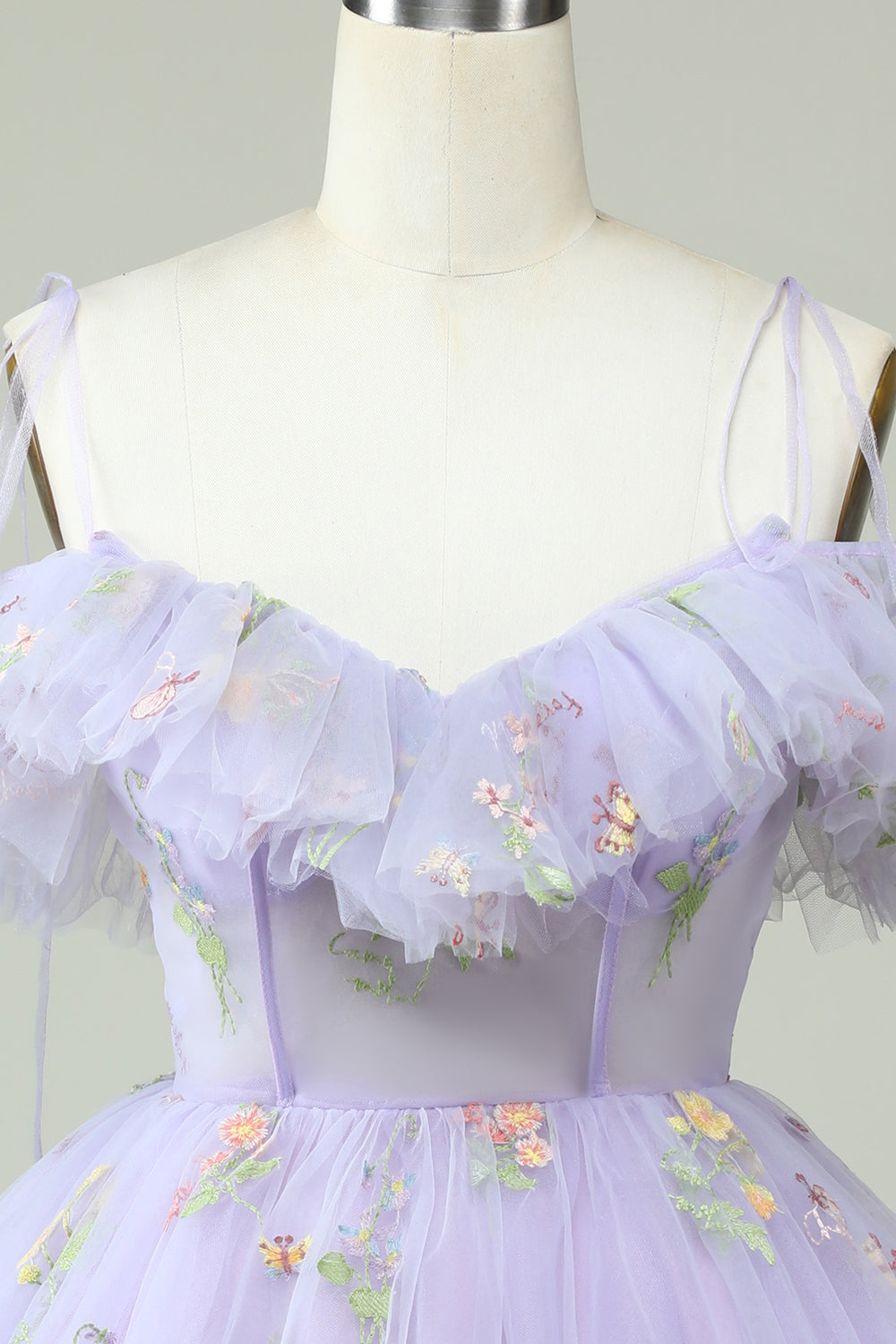 Off The Shoulder Lavender Embroidery Homecoming Dress With Ruffles Short