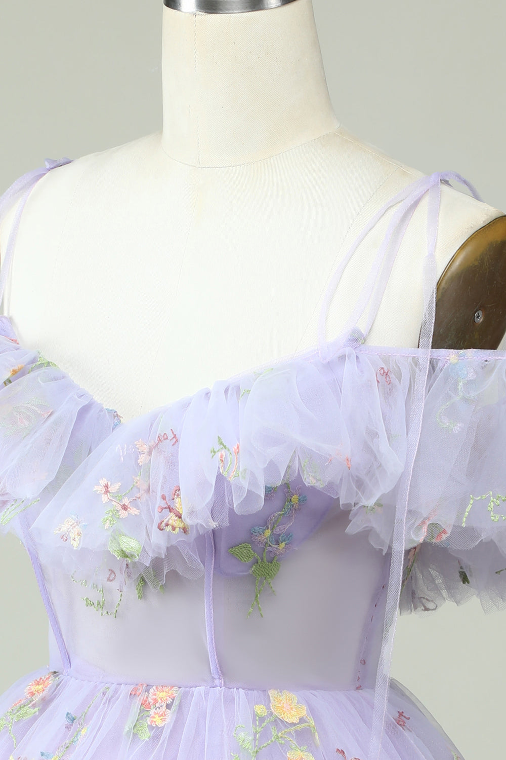 Off The Shoulder Lavender Embroidery Homecoming Dress With Ruffles Short