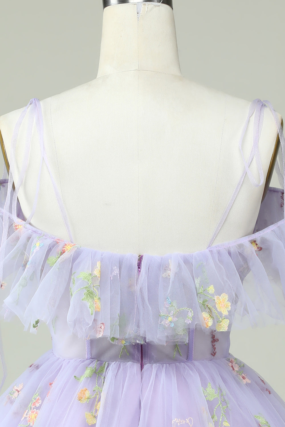 Off The Shoulder Lavender Embroidery Homecoming Dress With Ruffles Short
