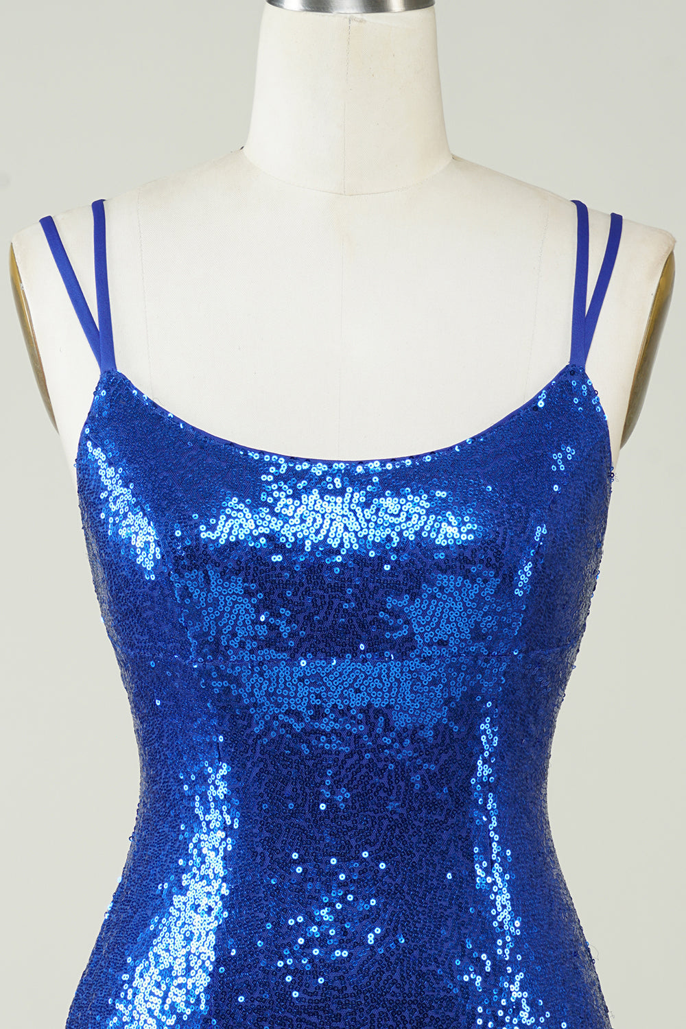 Royal Blue Sheath Spaghetti Straps Tight Sequins Backless Short Homecoming Dress Sparkly