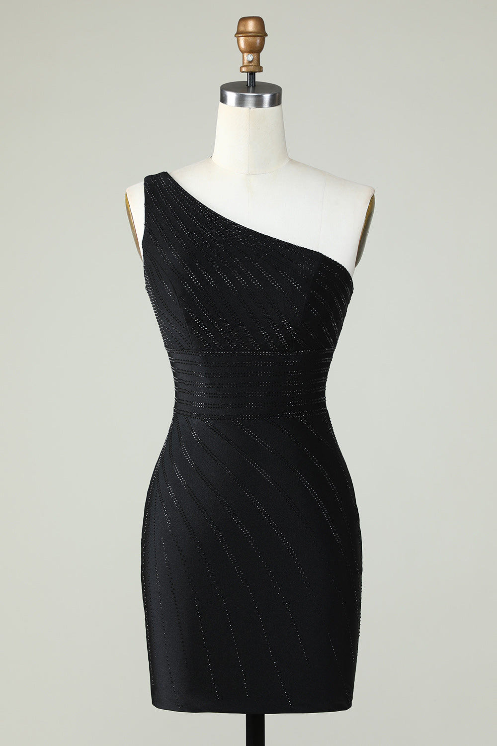 One Shoulder Black Tight Homecoming Dress With Beaded Short