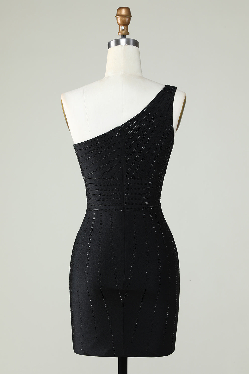 One Shoulder Black Tight Homecoming Dress With Beaded Short