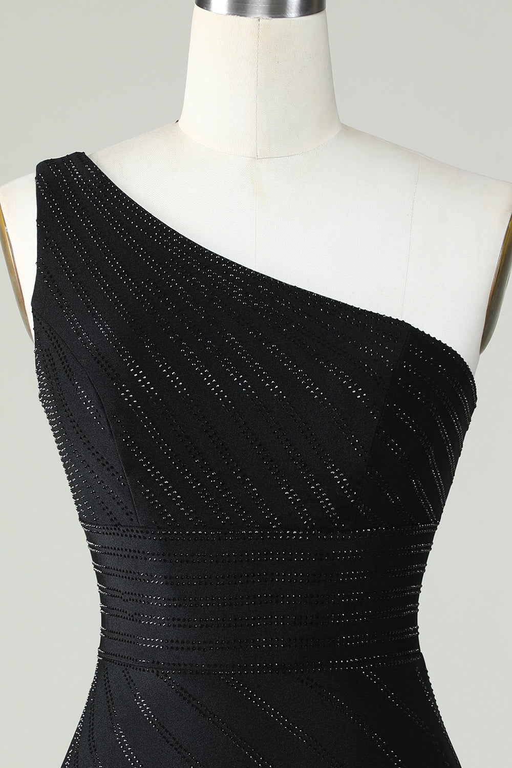 One Shoulder Black Tight Homecoming Dress With Beaded Short