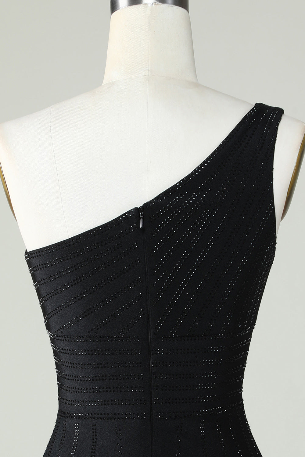 One Shoulder Black Tight Homecoming Dress With Beaded Short