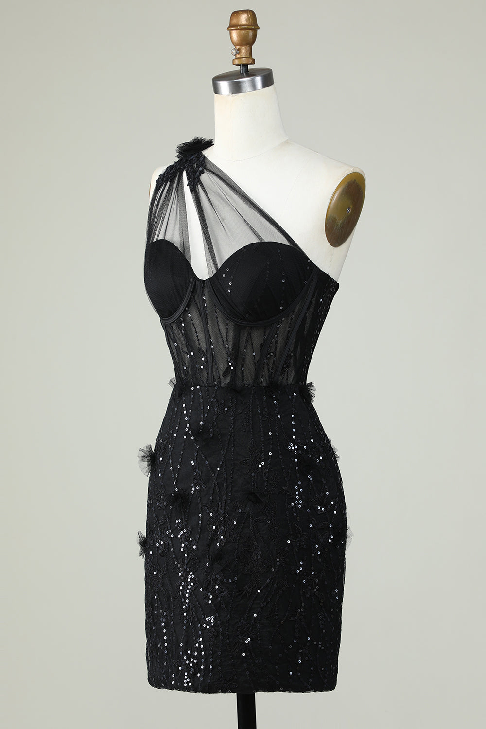 One Shoulder Black Corset Homecoming Dress With Sequins Sexy