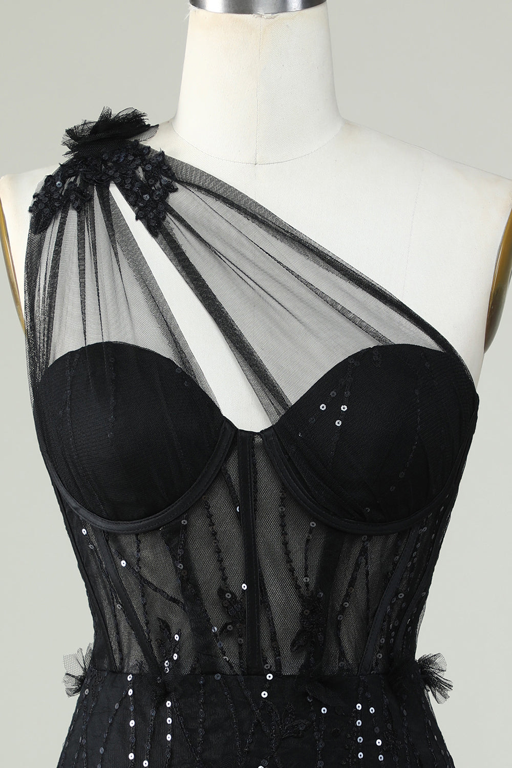 One Shoulder Black Corset Homecoming Dress With Sequins Sexy