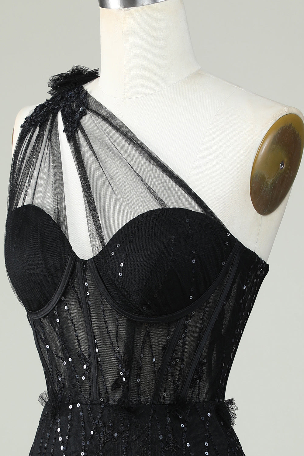 One Shoulder Black Corset Homecoming Dress With Sequins Sexy