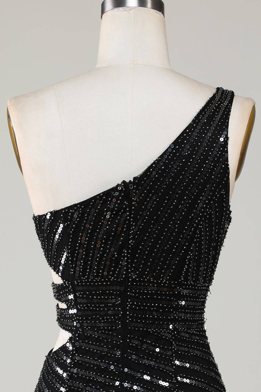Sparkly Bodycon One Shoulder Black Sequins Short Homecoming Dress With Cut Out Sexy