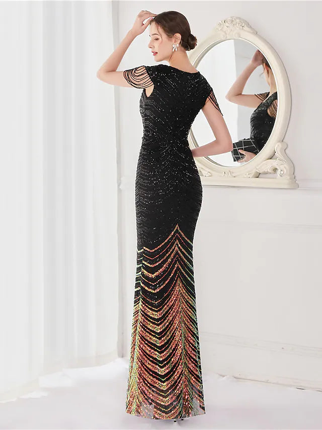Mermaid / Trumpet Evening Gown Elegant Dress Wedding Guest Floor Length Sleeveless V Neck Sequined