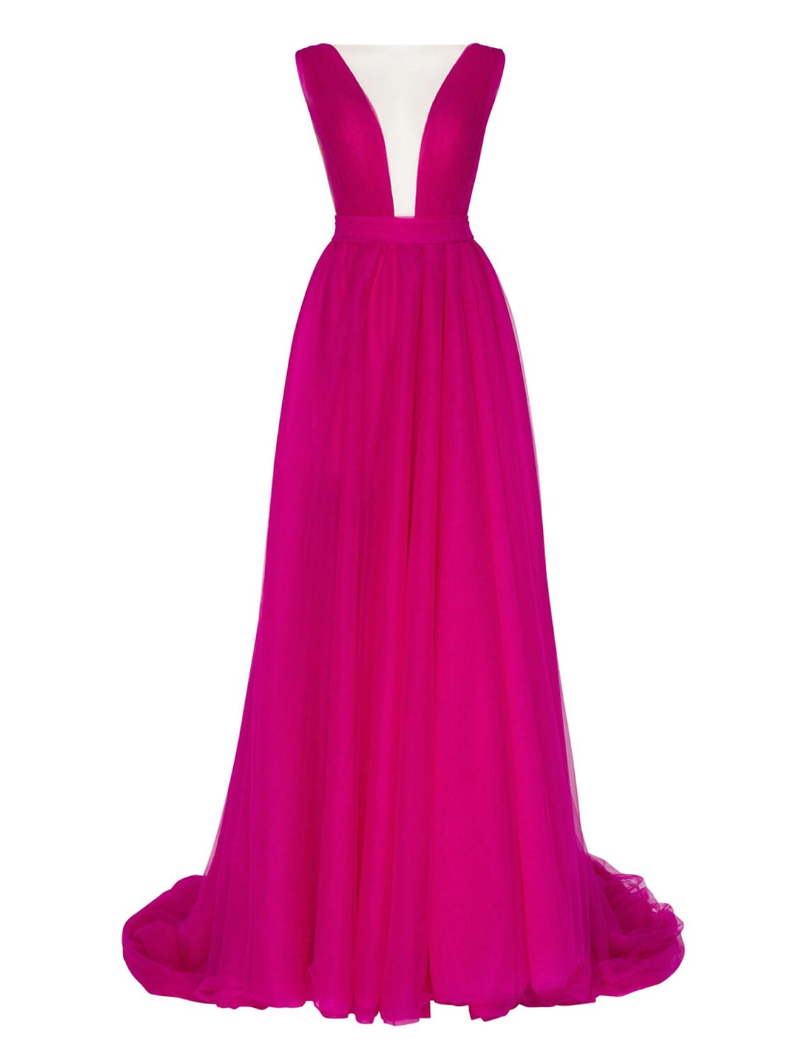 A-Line Evening Gown Beautiful Back Dress Engagement Court Train Sleeveless V Neck Tulle with Bow(s)