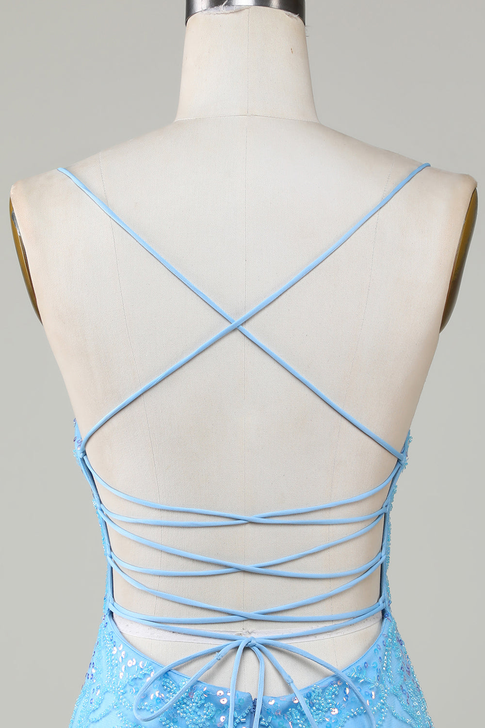 Sparkly Blue Spaghetti Straps Tight Short Homecoming Dress With Beading Sexy