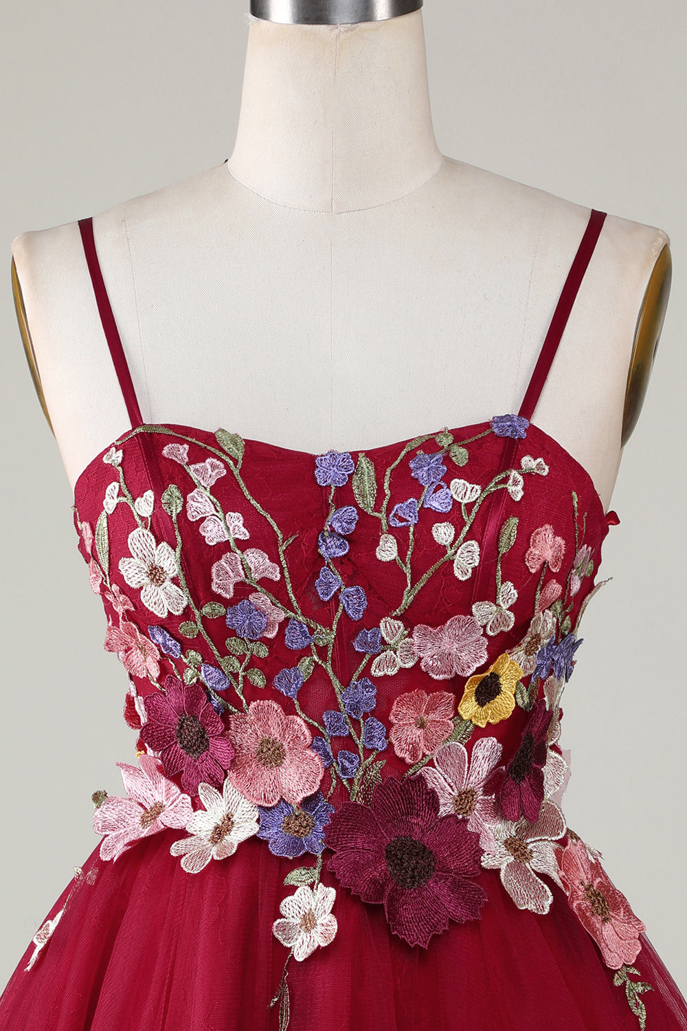Gorgeous A Line Spaghetti Straps Burgundy Short Homecoming Dress With 3D Flowers Beautiful