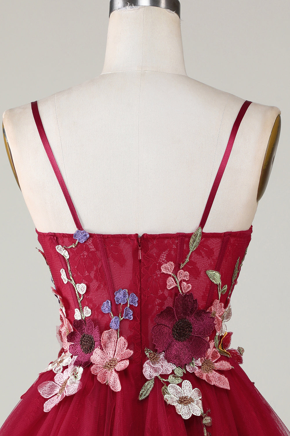 Gorgeous A Line Spaghetti Straps Burgundy Short Homecoming Dress With 3D Flowers Beautiful