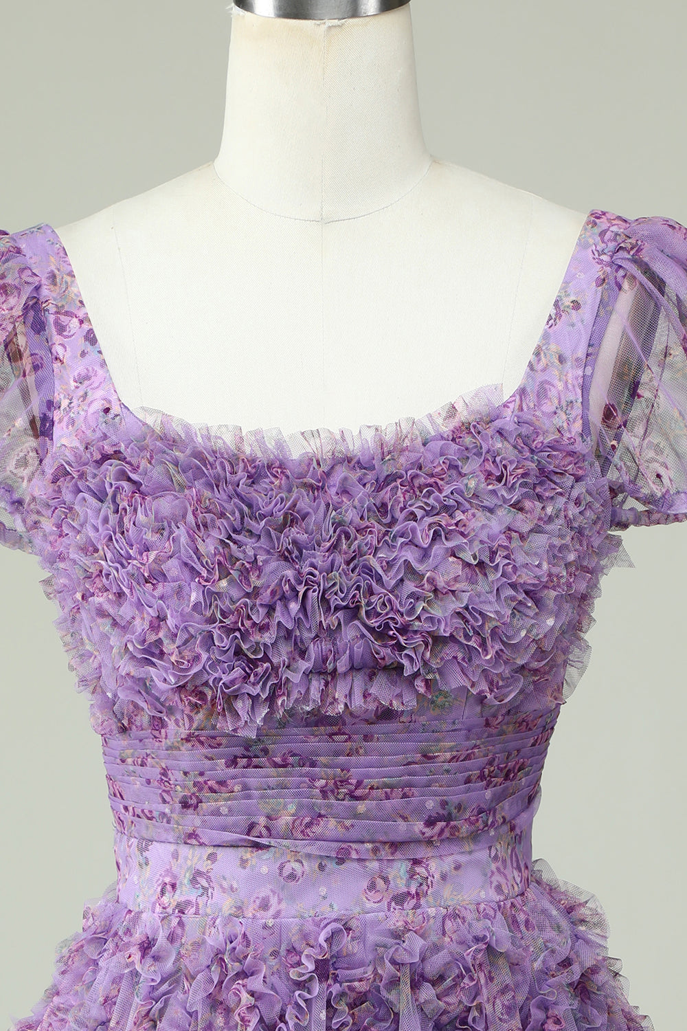Floral Purple Homecoming Dress With Ruffles Short