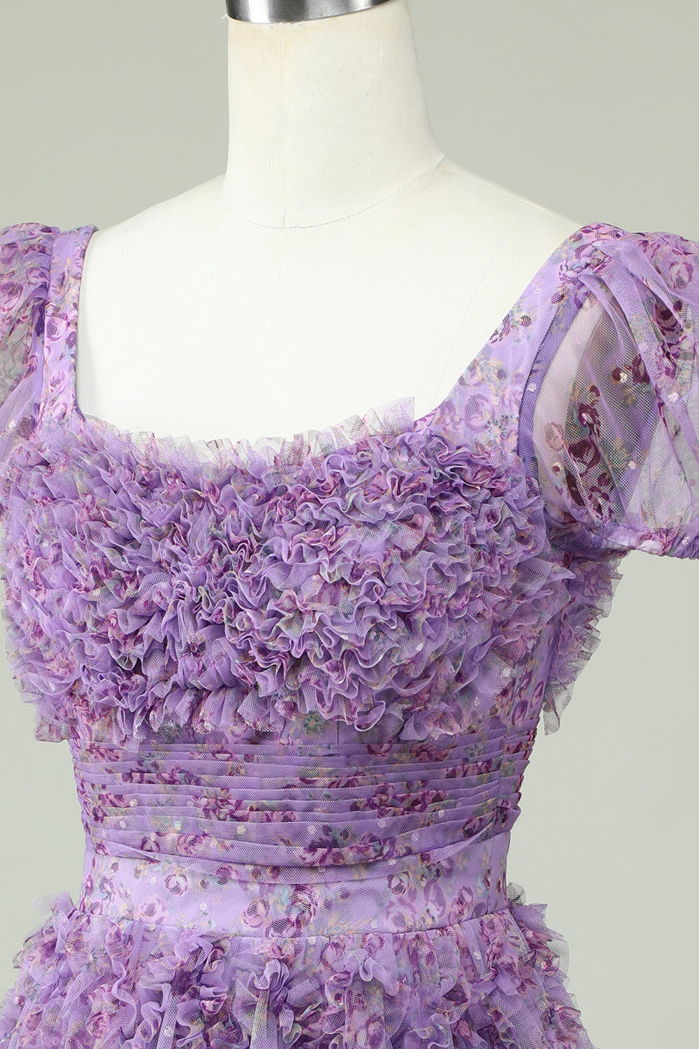 Floral Purple Homecoming Dress With Ruffles Short