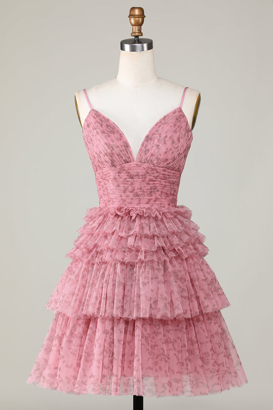 Blush Cute A Line Spaghetti Straps Short Homecoming Dress with Ruffles Sexy