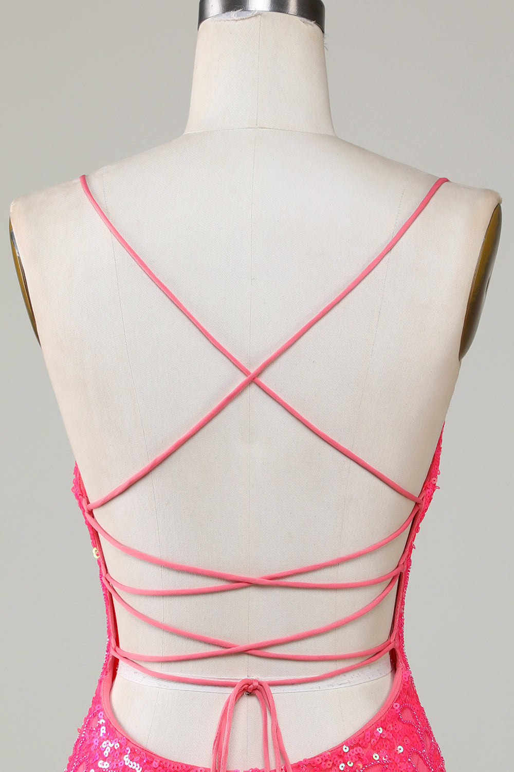 Sparkly Fuchsia Spaghetti Straps Beaded Tight Short Homecoming Dress Sexy