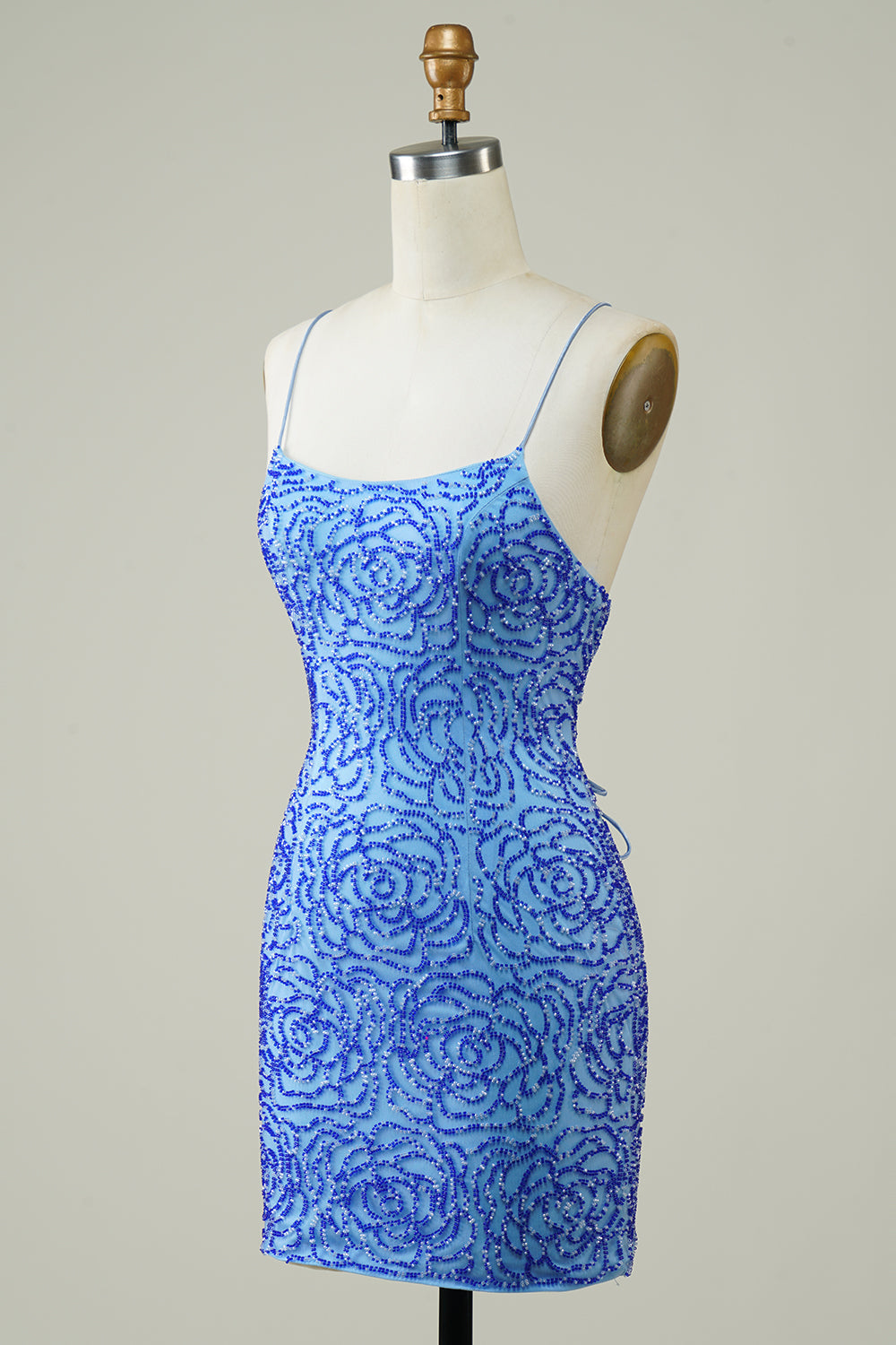 Glitter Tight Blue Short Homecoming Dress Wiyh Beaded Sexy