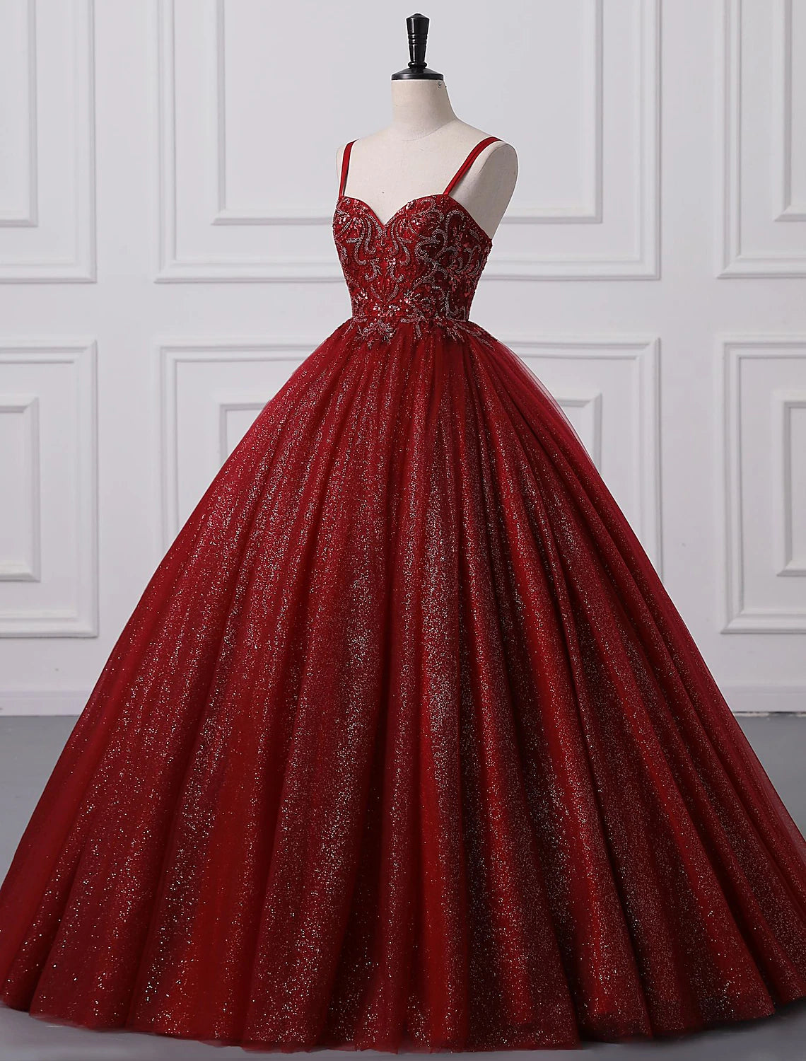 Ball Gown Prom Dresses Princess Dress Graduation Quinceanera Floor Length Sleeveless Spaghetti Strap Lace with Beading