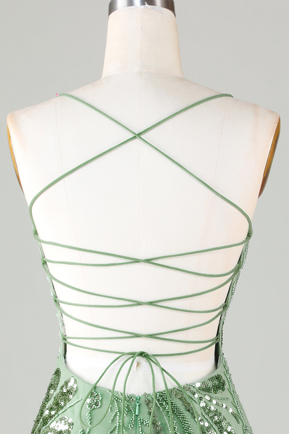 Sparkly Spaghetti Straps Green Homecoming Dress With Beading Short