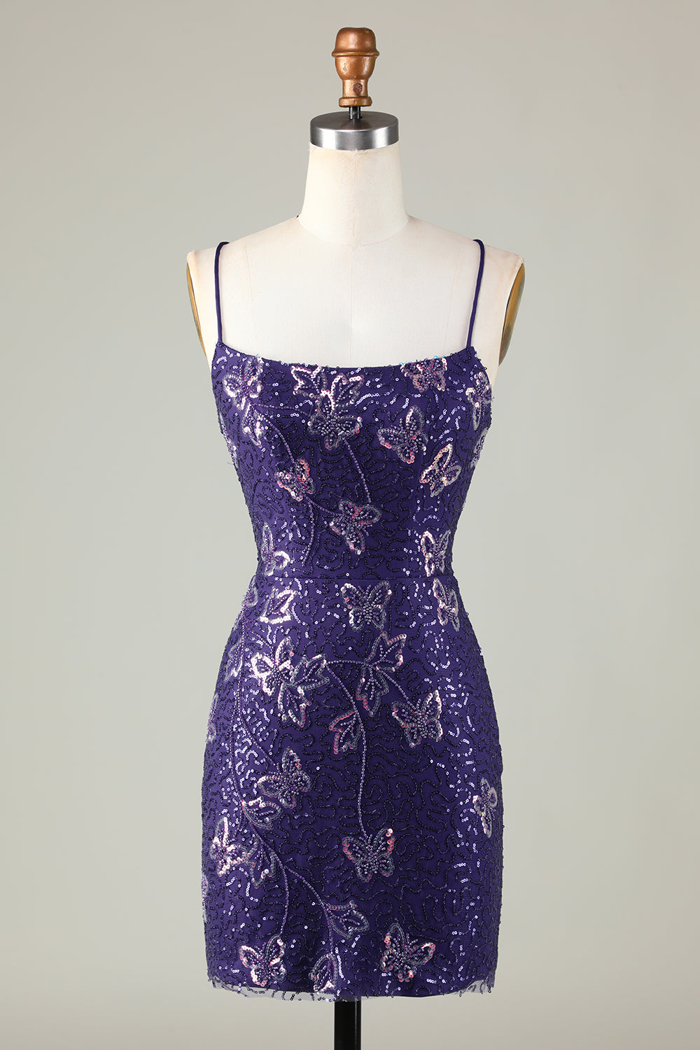 Sparkly Dark Purple Sheath Short Homecoming Dress with Criss Cross Back Sexy