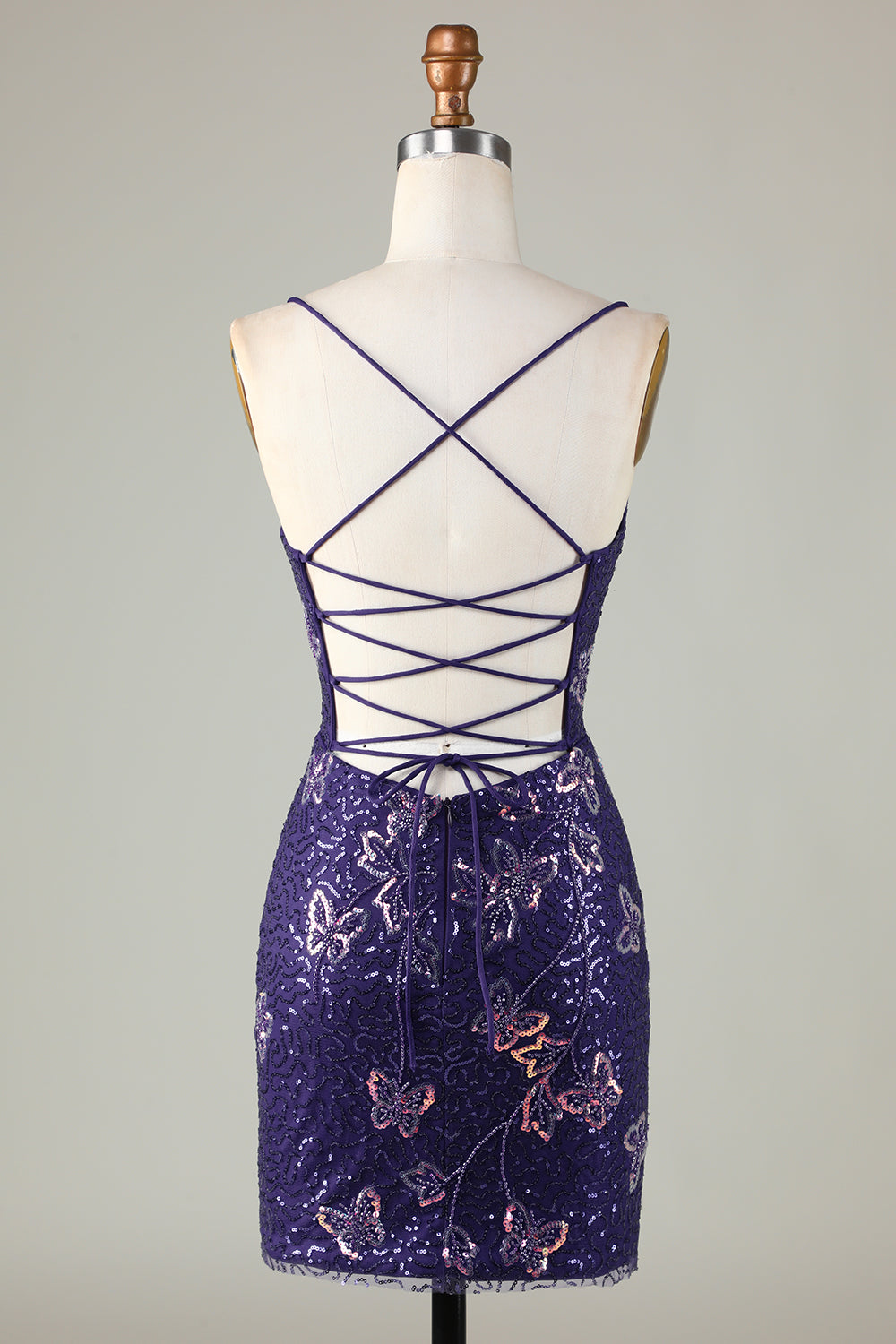 Sparkly Dark Purple Sheath Short Homecoming Dress with Criss Cross Back Sexy
