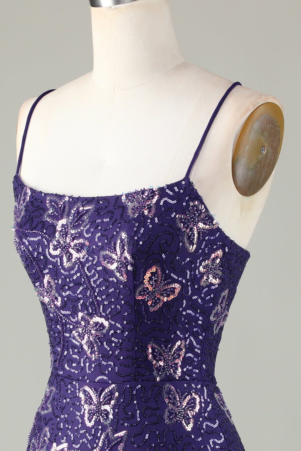 Sparkly Dark Purple Sheath Short Homecoming Dress with Criss Cross Back Sexy