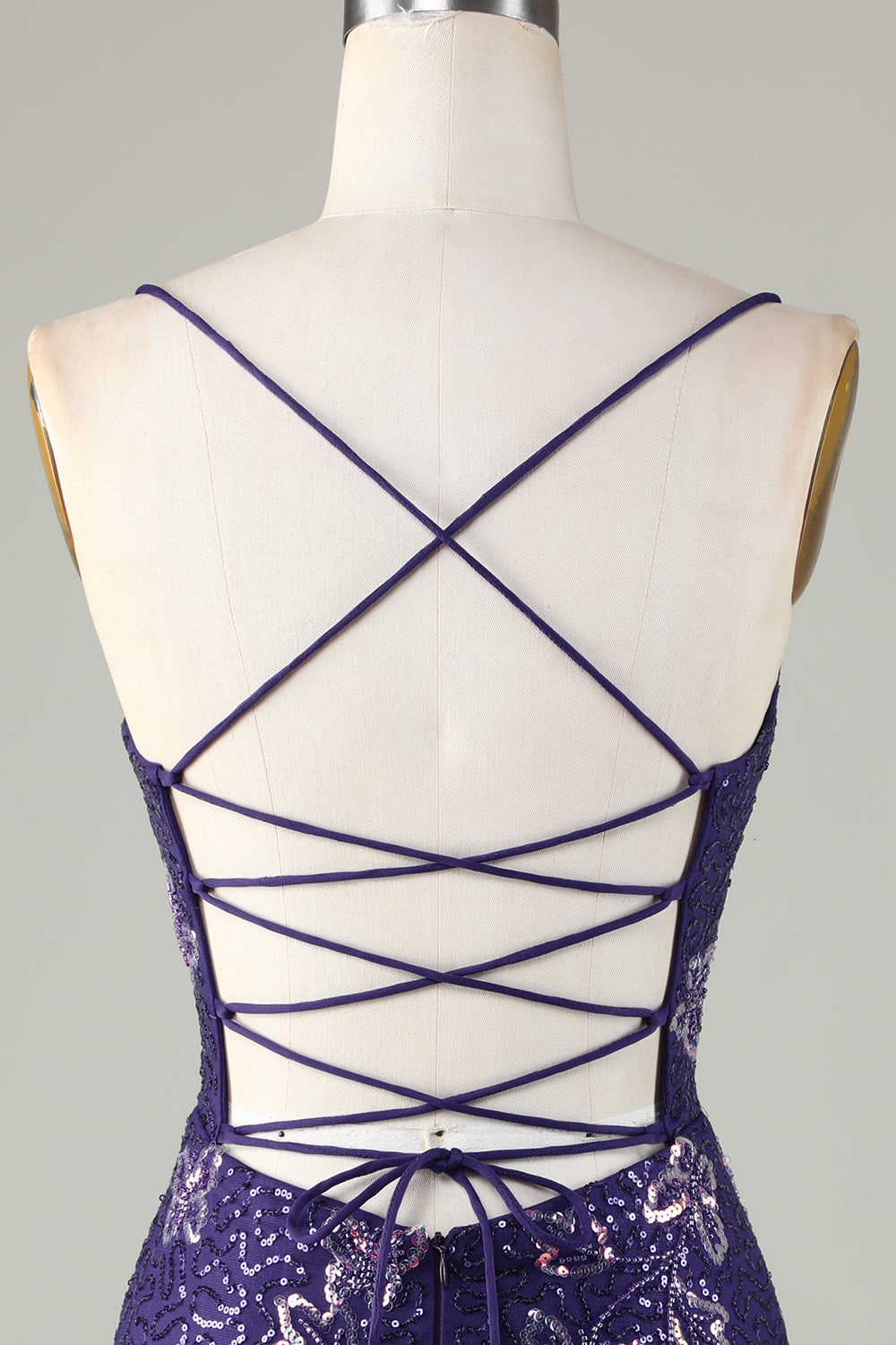 Sparkly Dark Purple Sheath Short Homecoming Dress with Criss Cross Back Sexy